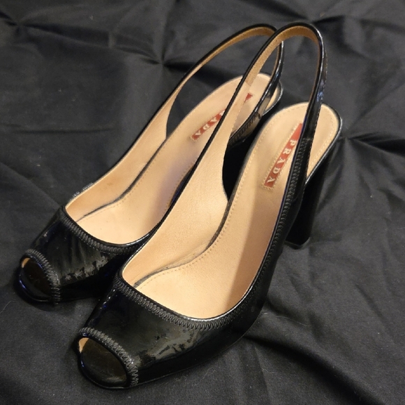 Prada Glossy Black Slingback Heels - Picture 1 of 5